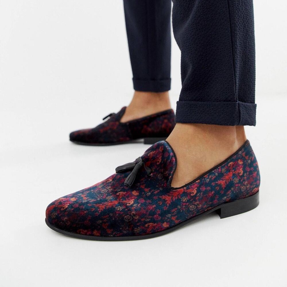 River Island velvet loafers with tassels in navy size 8.5US / 8UK WOMENS